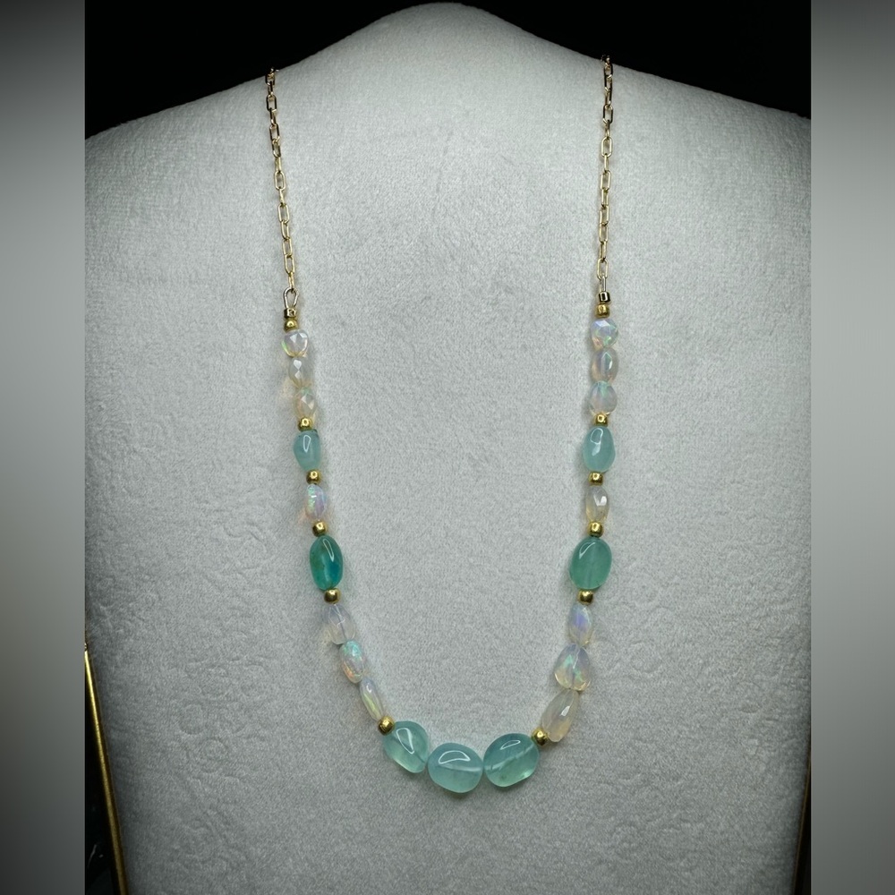 Dreamy Seafoam Green Peruvian Opal, Ethiopian Opal and Gold Necklace